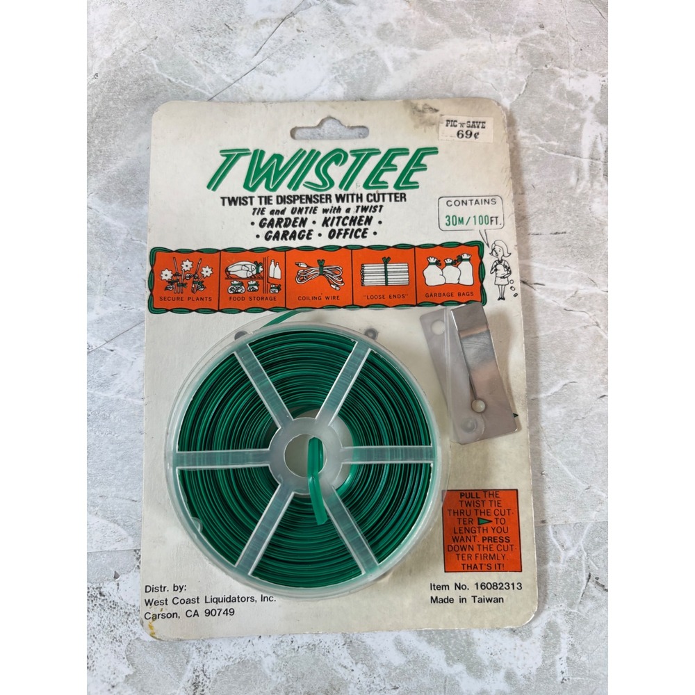 Vintage Twistee Twist Tie Dispenser with Cutter 100FT Green Garden Kitchen